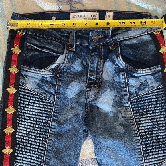EVOLUTION IN DESIGN Acid Washed MOTO Boy Youth JEANS size 16 - Picture 5 of 13